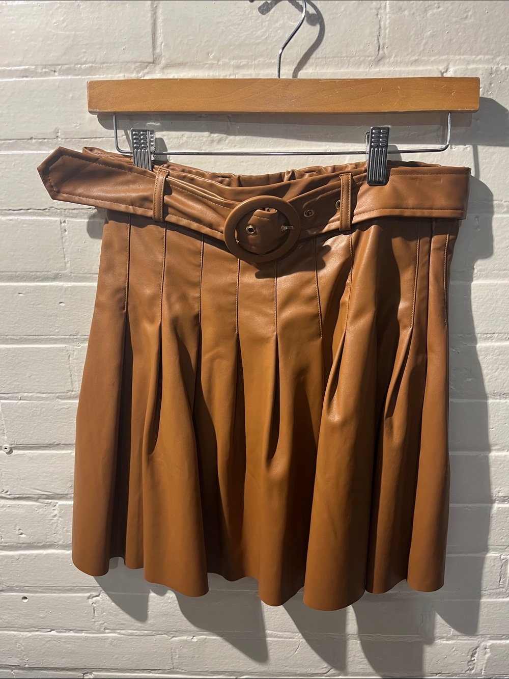Lost + Wander Cognac Faux Leather Circle Skirt with Belt